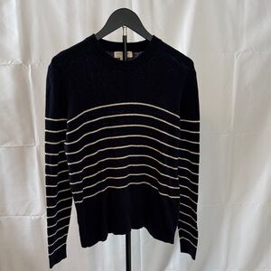 Nili Lotan Navy and Cream Striped Sweater Cotton/Cashmere/Wool blend. XL